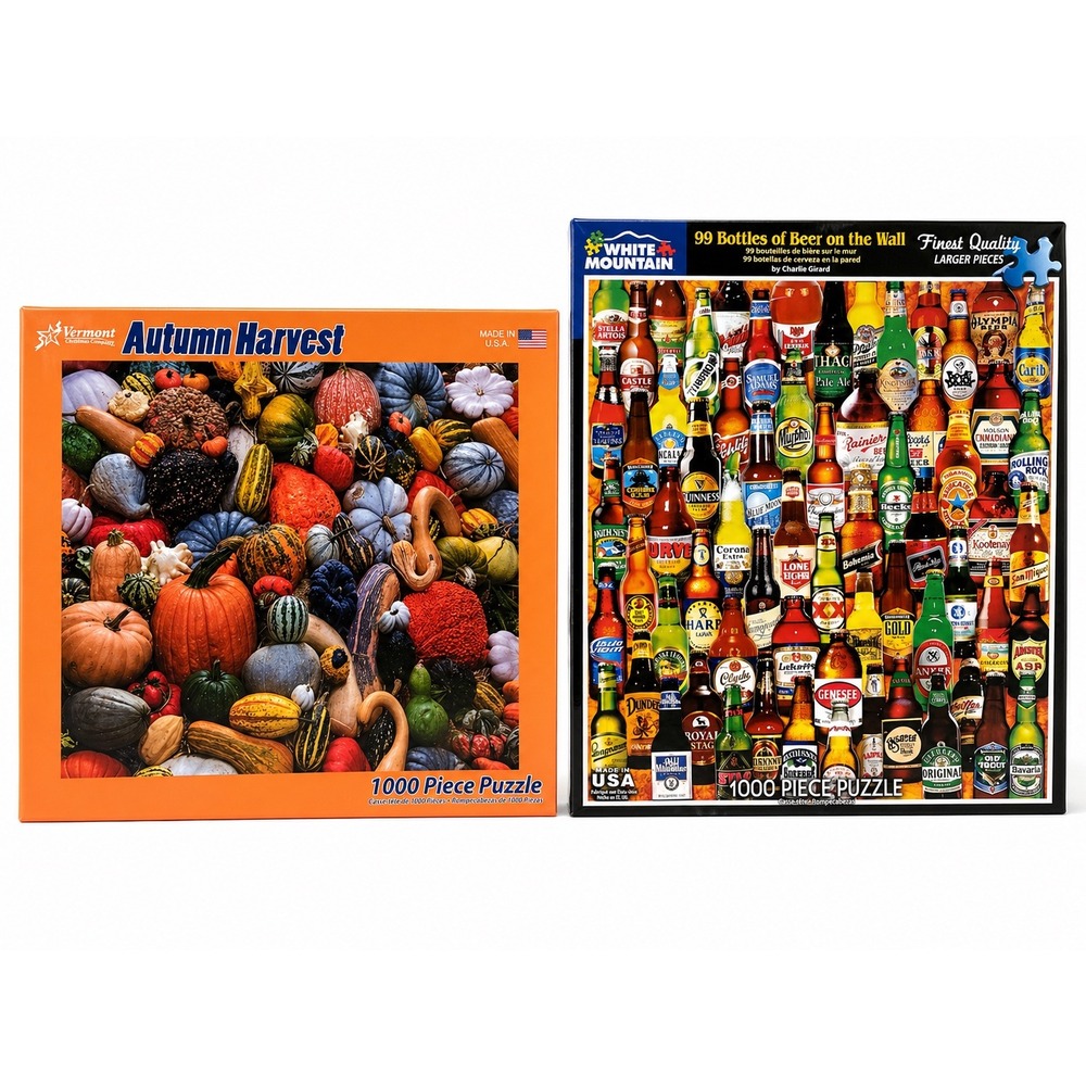 White Mountain 99 Bottles of Beer & Vermont Autumn Harvest 1000 Piece Puzzle New